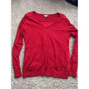 Lacoste Red V-neck Knit Light Sweater Top size 42